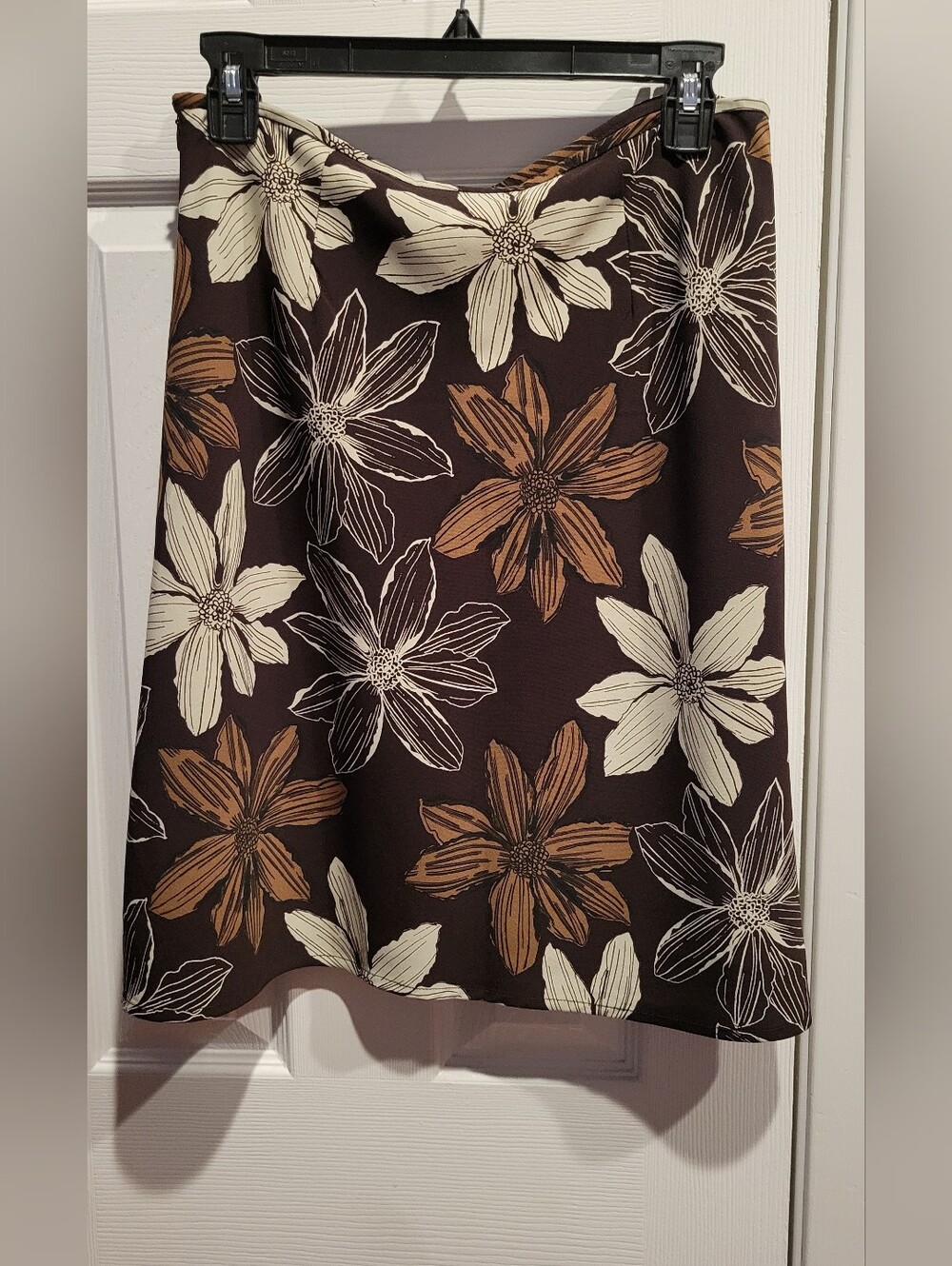 Old Navy Brown Floral A-Line Skirt with Cream and Tan Blooms